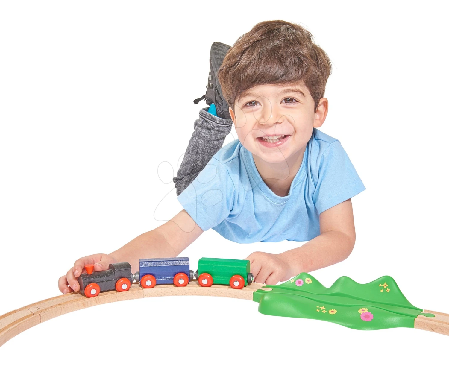 Holz-Eisenbahn Train Oval Eichhorn Mit Lokomotive Mit Kran Und Zubehör 18-teilig 205 Cm Schienenlänge 2 Holz-Eisenbahn Train Oval Eichhorn Mit Lokomotive Mit Kran Und Zubehör 18-teilig 205 Cm Schienenlänge – Bild 2