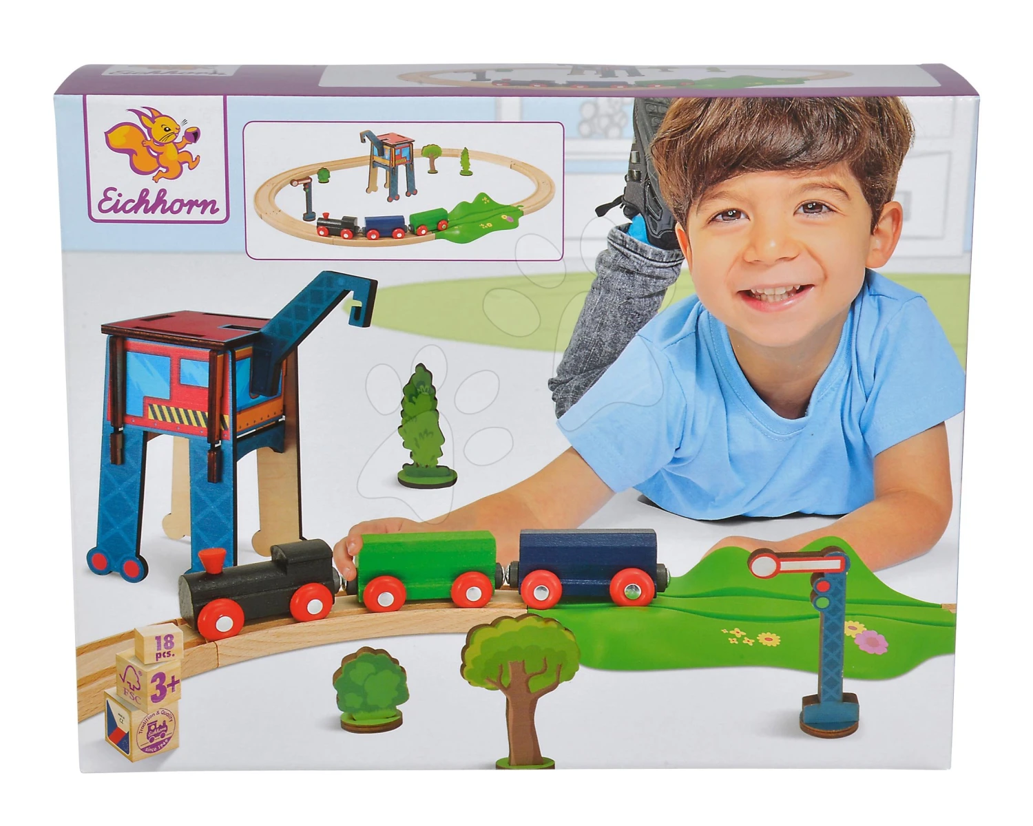 Holz-Eisenbahn Train Oval Eichhorn Mit Lokomotive Mit Kran Und Zubehör 18-teilig 205 Cm Schienenlänge 3 Holz-Eisenbahn Train Oval Eichhorn Mit Lokomotive Mit Kran Und Zubehör 18-teilig 205 Cm Schienenlänge – Bild 3