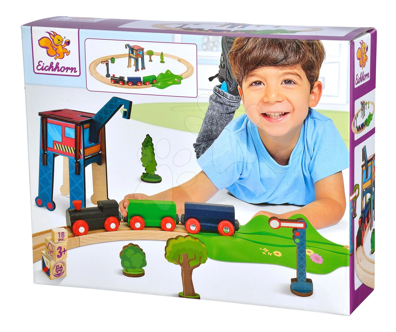 Holz-Eisenbahn Train Oval Eichhorn Mit Lokomotive Mit Kran Und Zubehör 18-teilig 205 Cm Schienenlänge 4 Holz-Eisenbahn Train Oval Eichhorn Mit Lokomotive Mit Kran Und Zubehör 18-teilig 205 Cm Schienenlänge – Bild 4