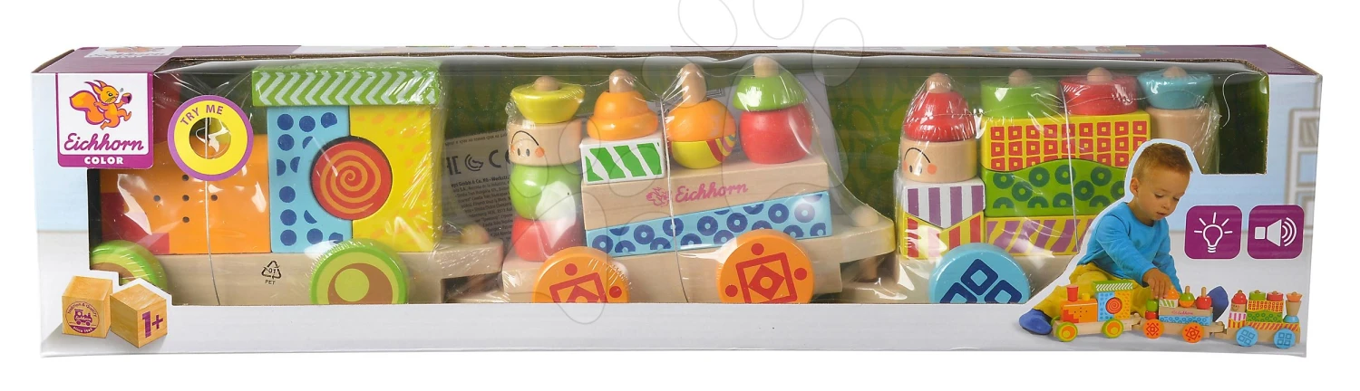 Holzeisenbahn Mit Licht Und Ton Color Train With Light And Sound Eichhorn Waggons Mit 28 Würfeln 31 Teile 59 Cm Länge Ab 12 Monaten 2 Holzeisenbahn Mit Licht Und Ton Color Train With Light And Sound Eichhorn Waggons Mit 28 Würfeln 31 Teile 59 Cm Länge Ab 12 Monaten – Bild 2