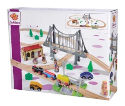 Bahngleis Aus Holz Train Set With Bridge Eichhorn Mit Lokomotive, Waggons, Brücke Und Zubehör, 55 Teile, 500 Cm Schienenlänge -Eichhorn 100006204 e eichhorn trat