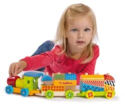Holzeisenbahn Mit Würfeln Color Small Train Eichhorn Lokomotive Mit 2 Waggons 18 Teile Ab 12 Monaten