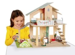 Spielhaus Für Puppen Aus Holz Doll´s House With Furnitures Eichhorn Stöckig, Mit 4 Zimmern 3 Figuren Und Möbel Höhe 44 Cm -Eichhorn eh2505 p eichhorn domcek